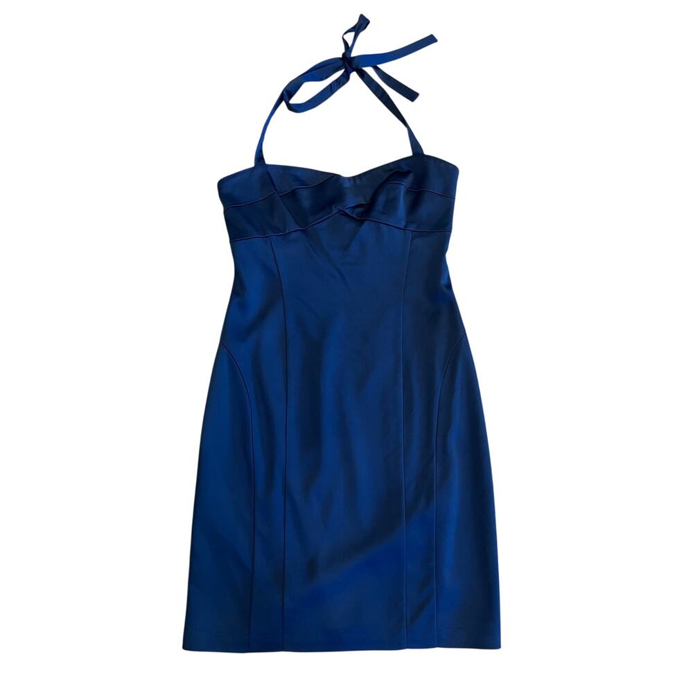 BCBGMAXAZRIA Blue Satin Halter Cocktail Dress Size 6 NWT $278